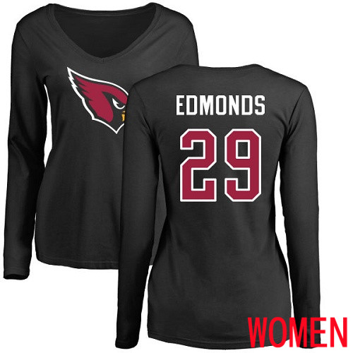 Arizona Cardinals Black Women Chase Edmonds Name And Number Logo NFL Football #29 Long Sleeve T Shirt